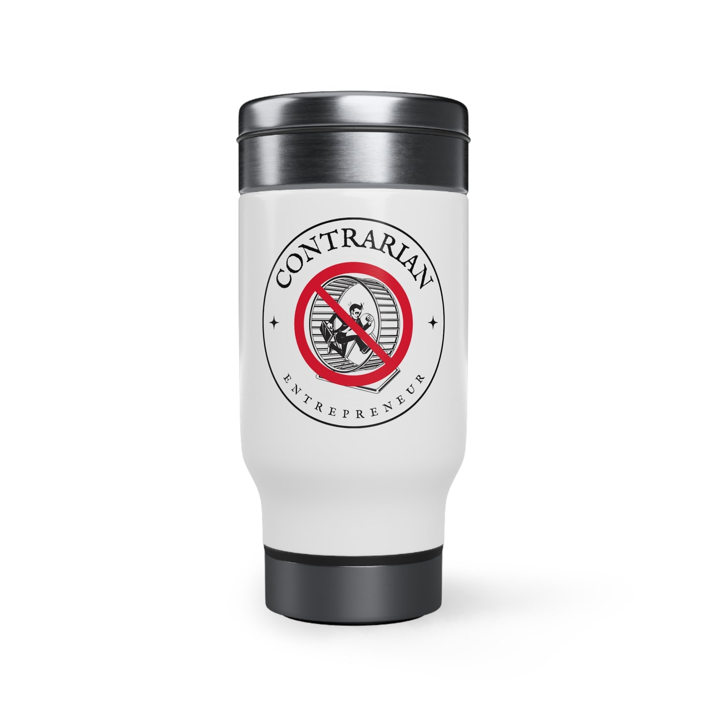 Contrarian Entrepreneur Stainless Steel Travel Mug with Handle, 14oz