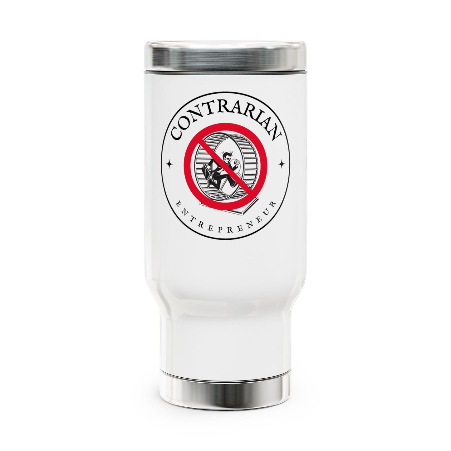 Contrarian Entrepreneur Stainless Steel Travel Mug with Handle, 14oz