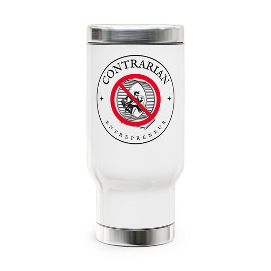 Contrarian Entrepreneur Stainless Steel Travel Mug with Handle, 14oz