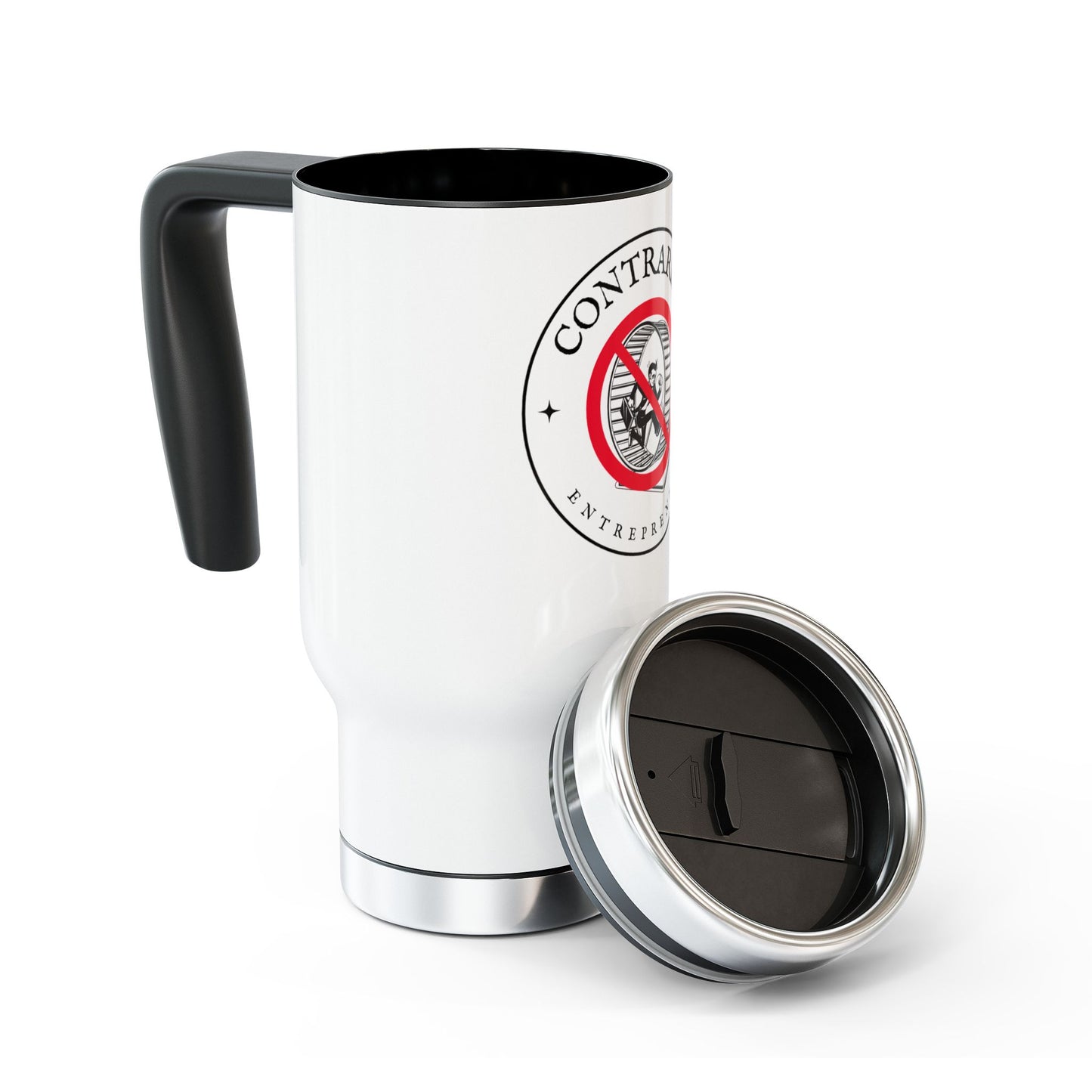Contrarian Entrepreneur Stainless Steel Travel Mug with Handle, 14oz