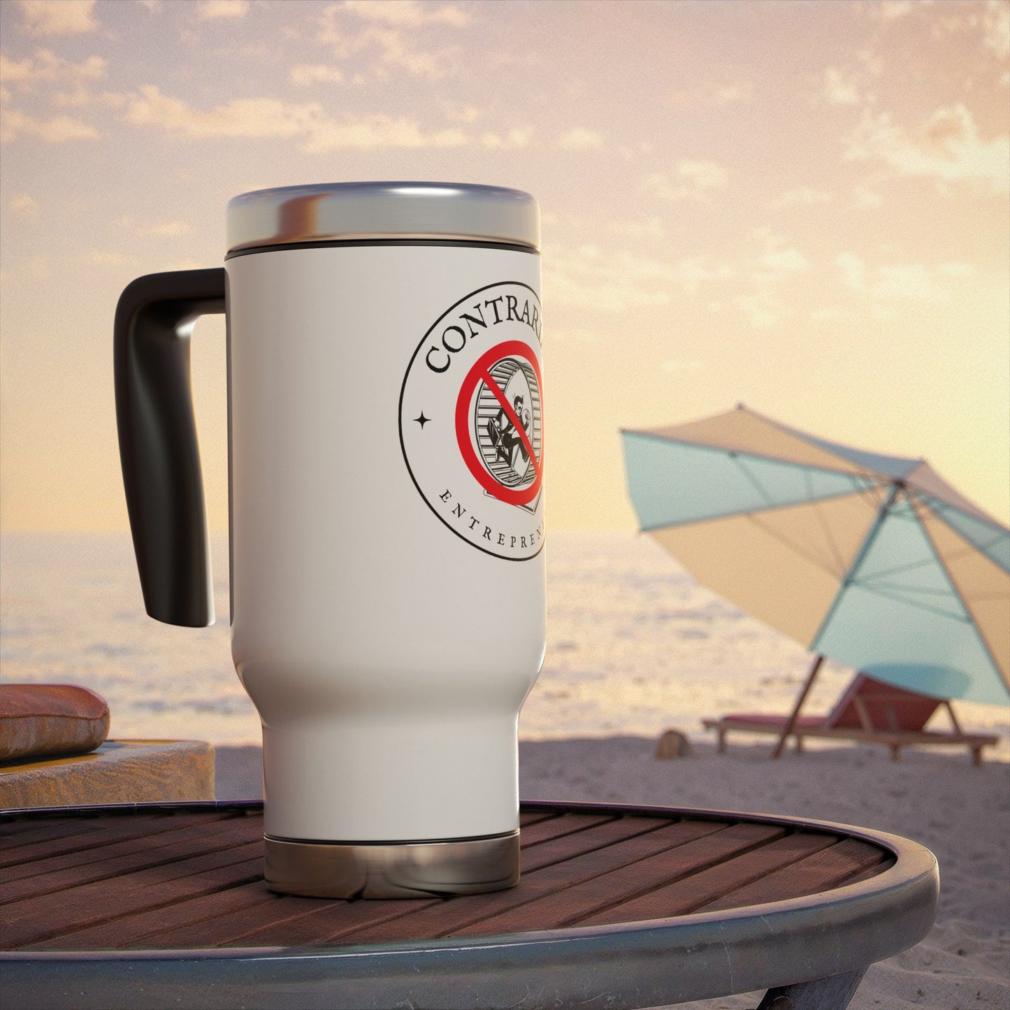 Contrarian Entrepreneur Stainless Steel Travel Mug with Handle, 14oz