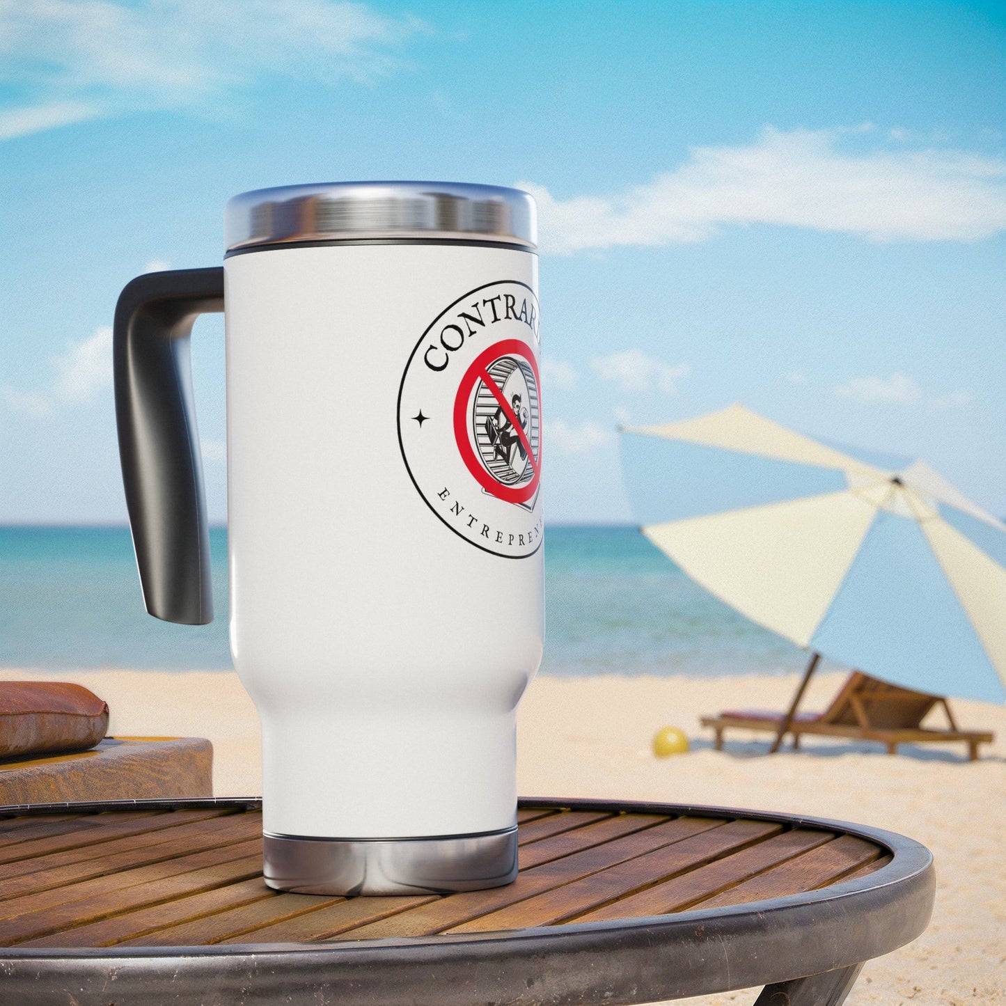 Contrarian Entrepreneur Stainless Steel Travel Mug with Handle, 14oz