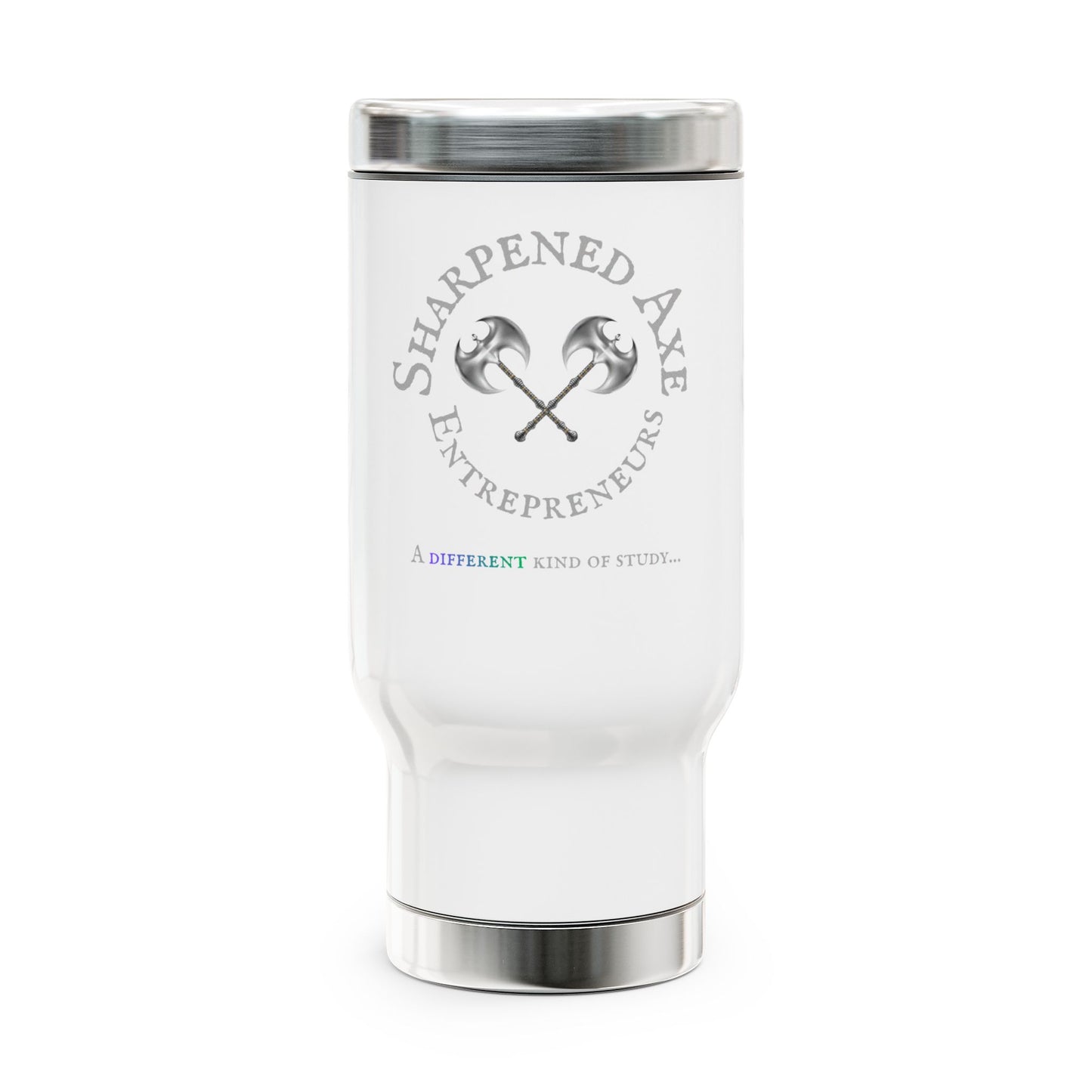 The Sharpened Axe Entrepreneur "Different Kind Of Study" Stainless Steel Travel Mug with Handle, 14oz