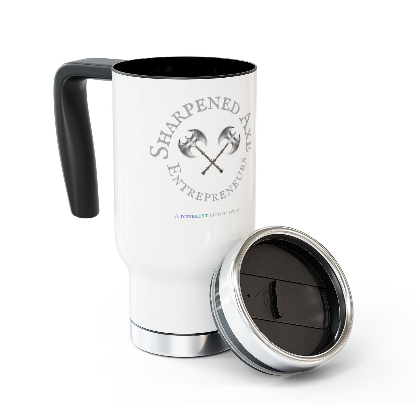 The Sharpened Axe Entrepreneur "Different Kind Of Study" Stainless Steel Travel Mug with Handle, 14oz