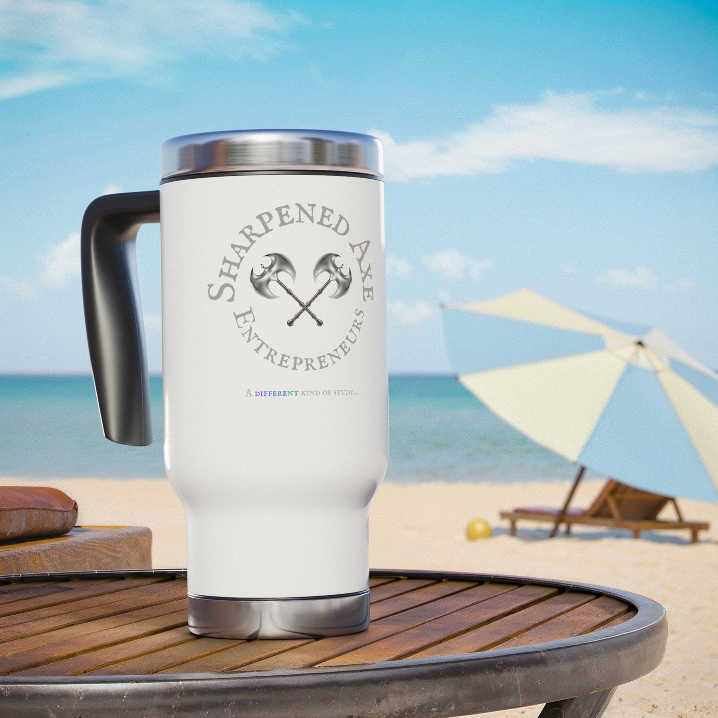The Sharpened Axe Entrepreneur "Different Kind Of Study" Stainless Steel Travel Mug with Handle, 14oz