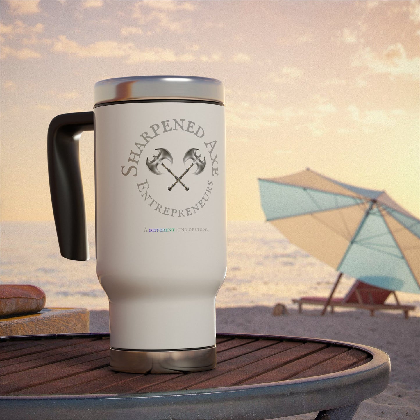The Sharpened Axe Entrepreneur "Different Kind Of Study" Stainless Steel Travel Mug with Handle, 14oz